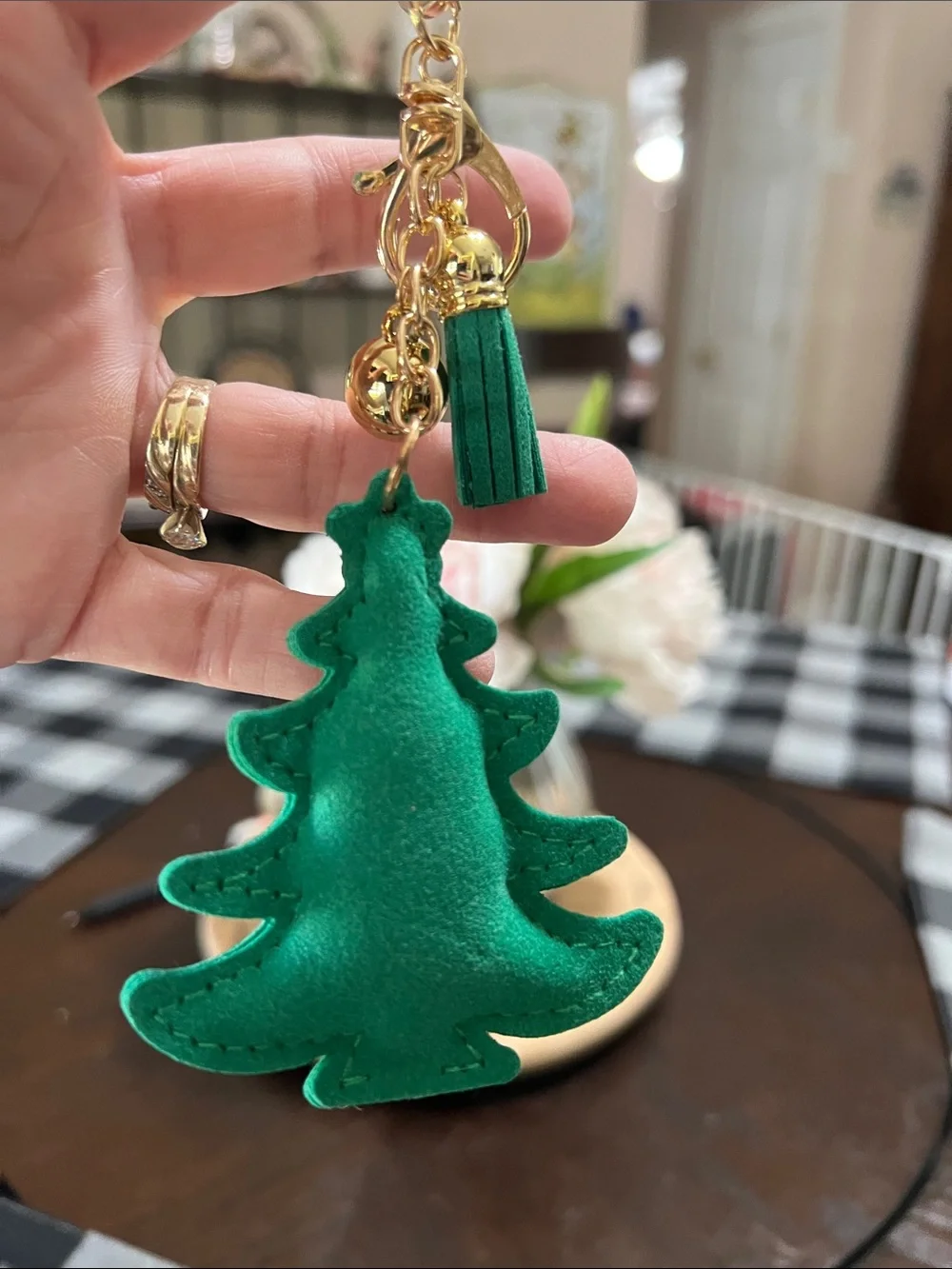 New Green Beaded Christmas Tree Ornament Keychain - Holiday Accent